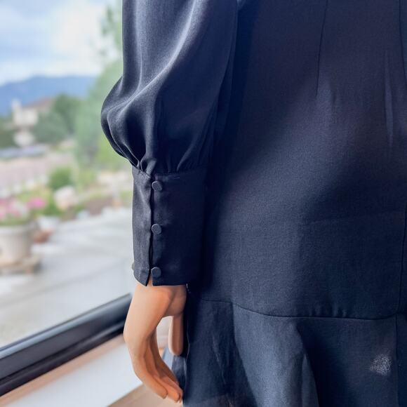 Express, Long Sleeve Draped Mock Neck Ruffle Black Mini Dress Women’s X-Small - Picture 8 of 12